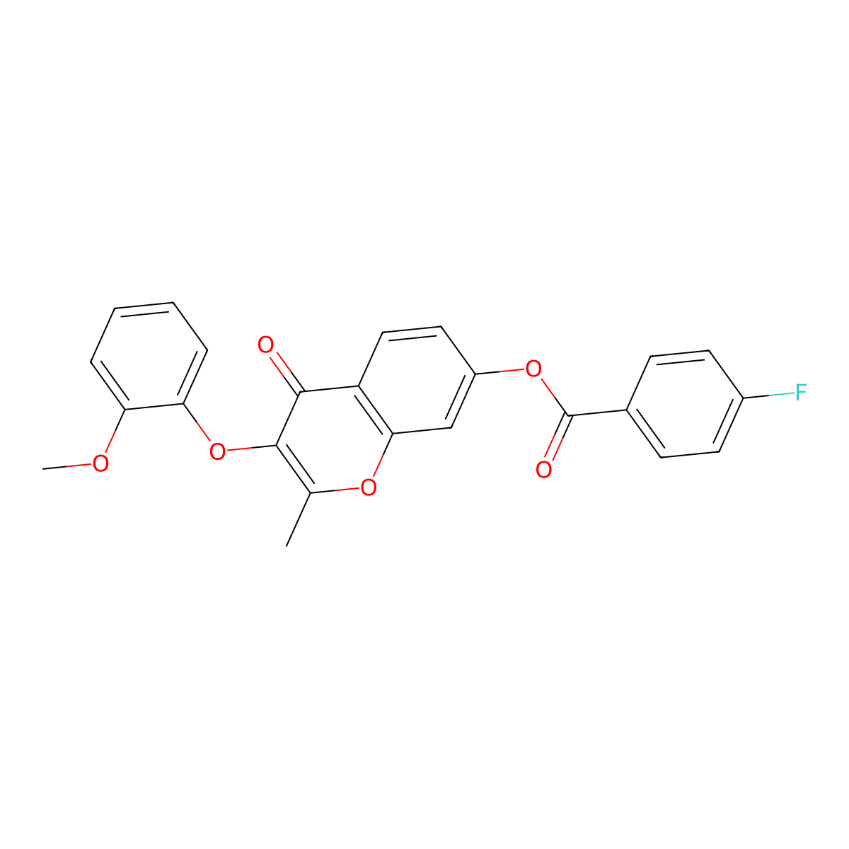 3-(2-methoxyphenoxy)-2-methyl-4-oxo-4H-chromen-7-yl 4-fluorobenzoate molecular structure, CAS 637753-09-4