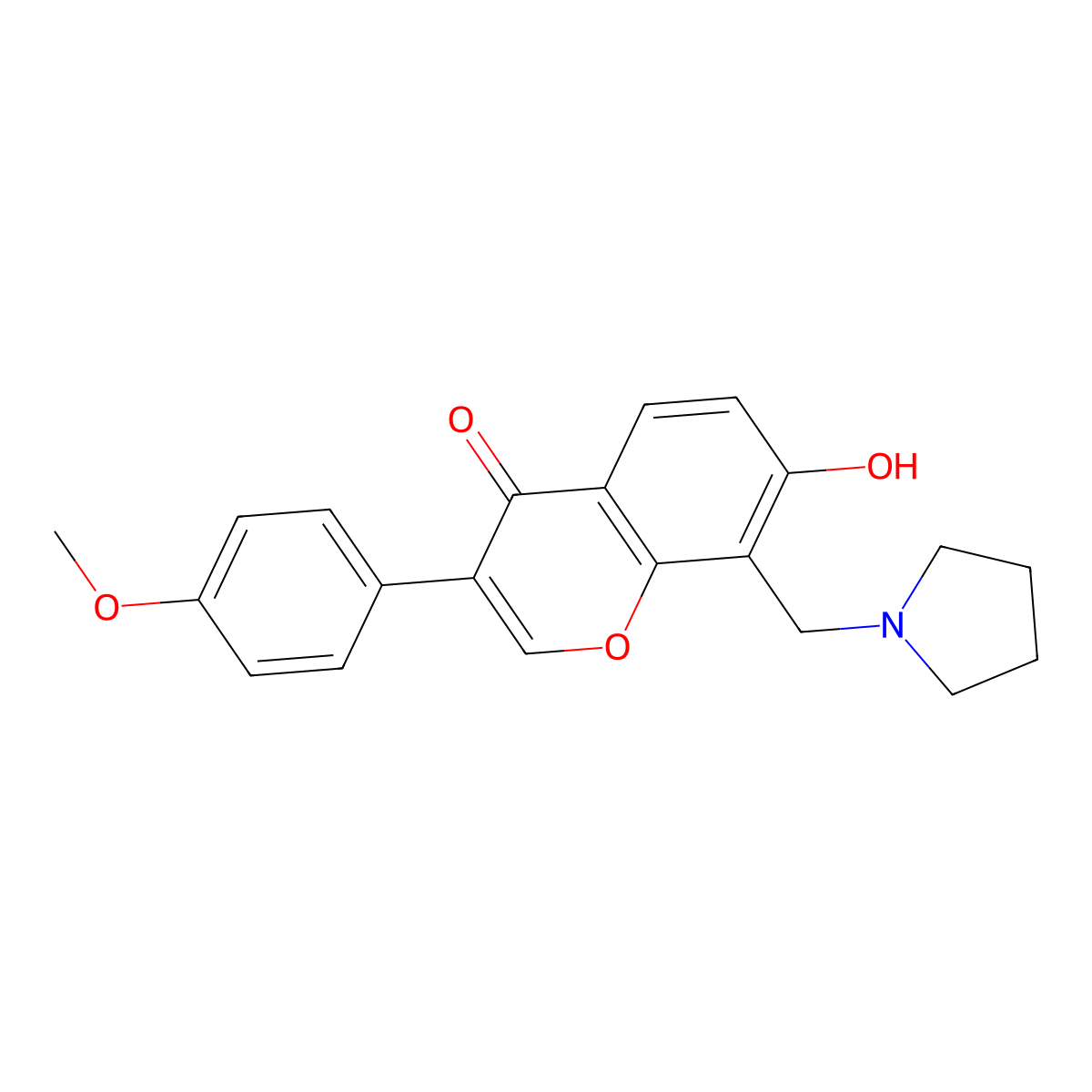 7-hydroxy-3-(4-methoxyphenyl)-8-(pyrrolidin-1-ylmethyl)-4H-chromen-4-one molecular structure, CAS 637753-18-5