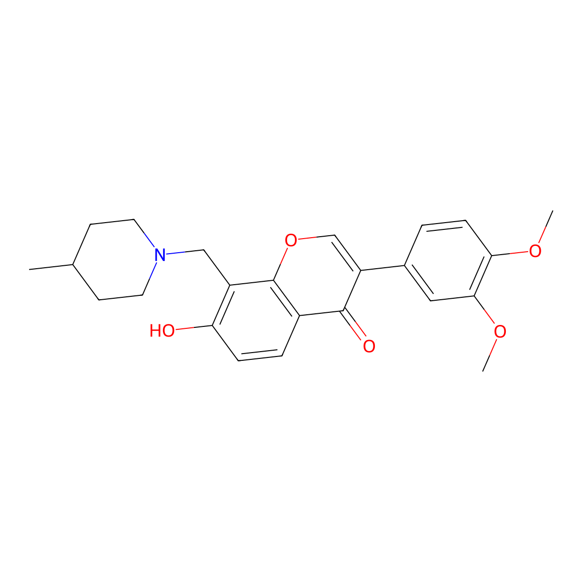 3-(3,4-dimethoxyphenyl)-7-hydroxy-8-((4-methylpiperidin-1-yl)methyl)-4H-chromen-4-one molecular structure, CAS 637753-30-1