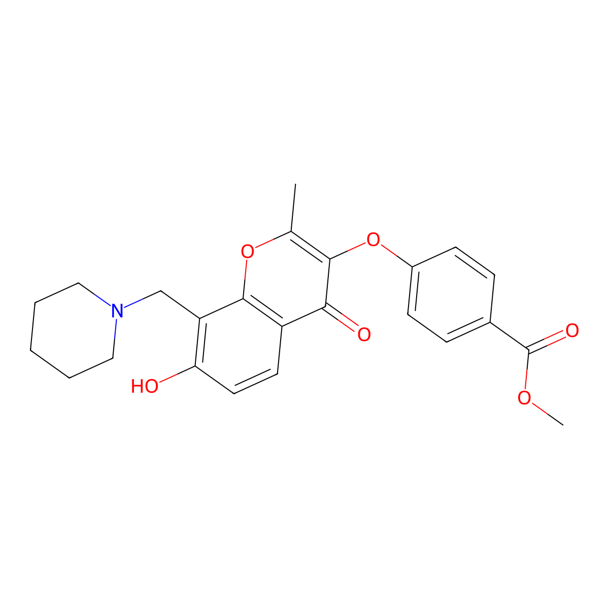 methyl 4-((7-hydroxy-2-methyl-4-oxo-8-(piperidin-1-ylmethyl)-4H-chromen-3-yl)oxy)benzoate molecular structure, CAS 637753-32-3