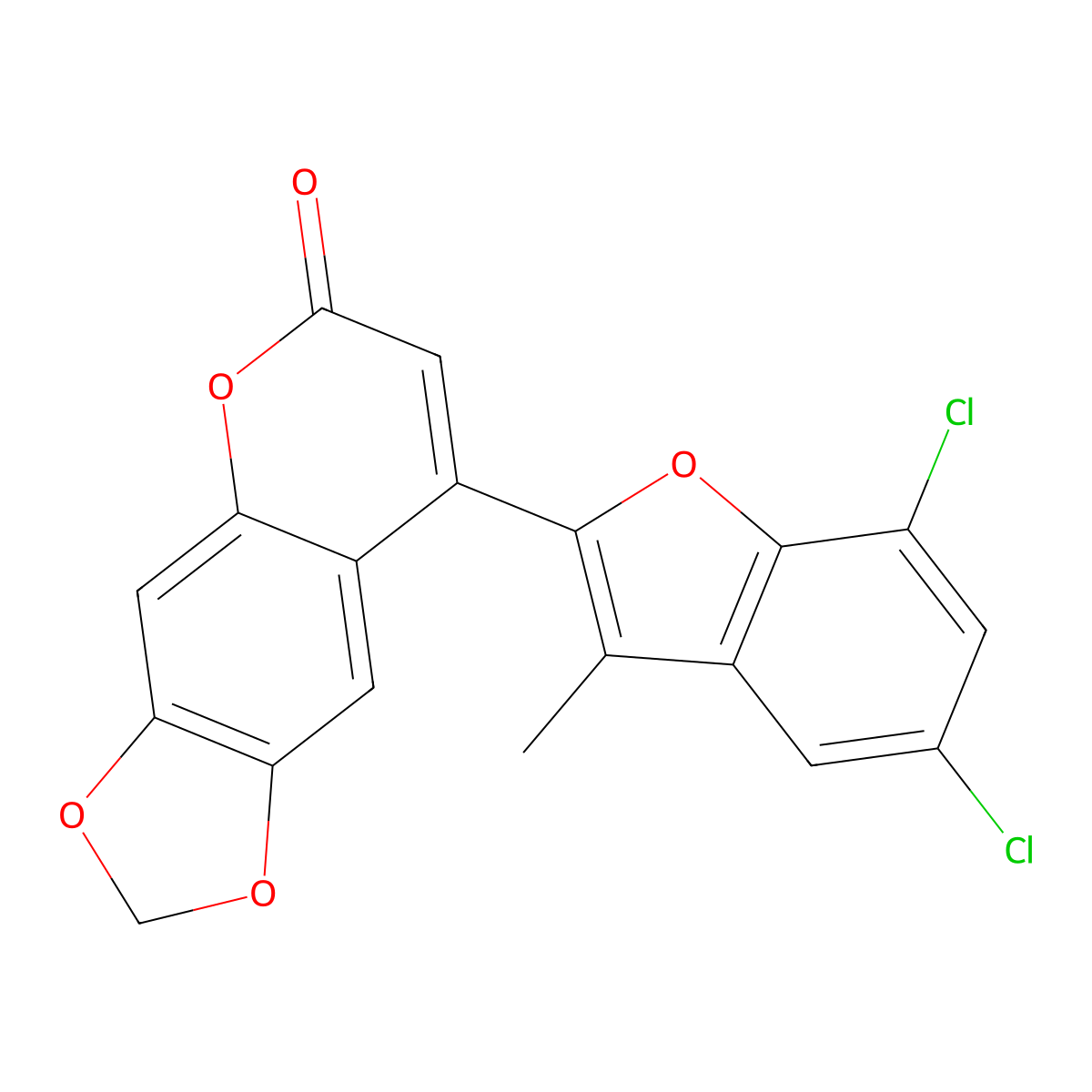 8-(5,7-dichloro-3-methylbenzofuran-2-yl)-6H-[1,3]dioxolo[4,5-g]chromen-6-one molecular structure, CAS 637753-47-0