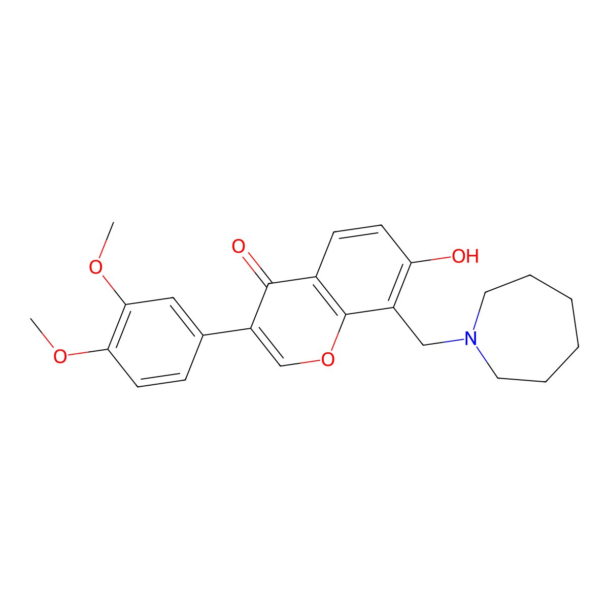 8-(azepan-1-ylmethyl)-3-(3,4-dimethoxyphenyl)-7-hydroxy-4H-chromen-4-one molecular structure, CAS 637753-56-1