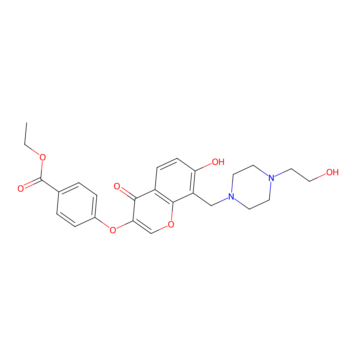 ethyl 4-[(7-hydroxy-8-{[4-(2-hydroxyethyl)piperazin-1-yl]methyl}-4-oxo-4H-chromen-3-yl)oxy]benzoate molecular structure, CAS 637753-68-5