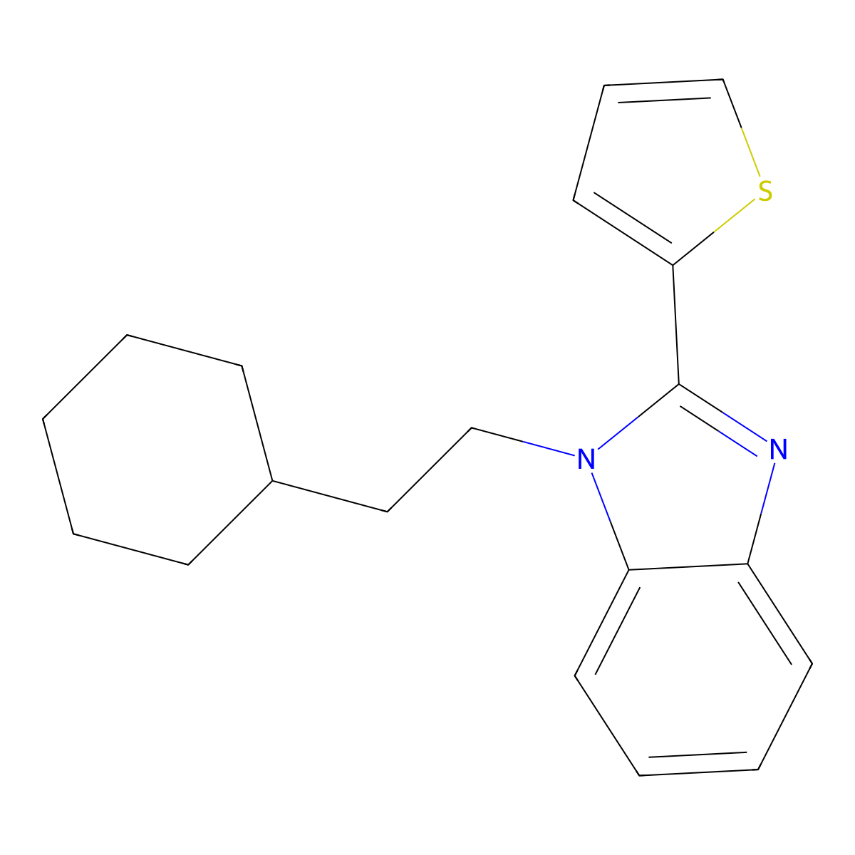 1-(2-cyclohexylethyl)-2-(thiophen-2-yl)-1H-1,3-benzodiazole molecular structure, CAS 637754-35-9