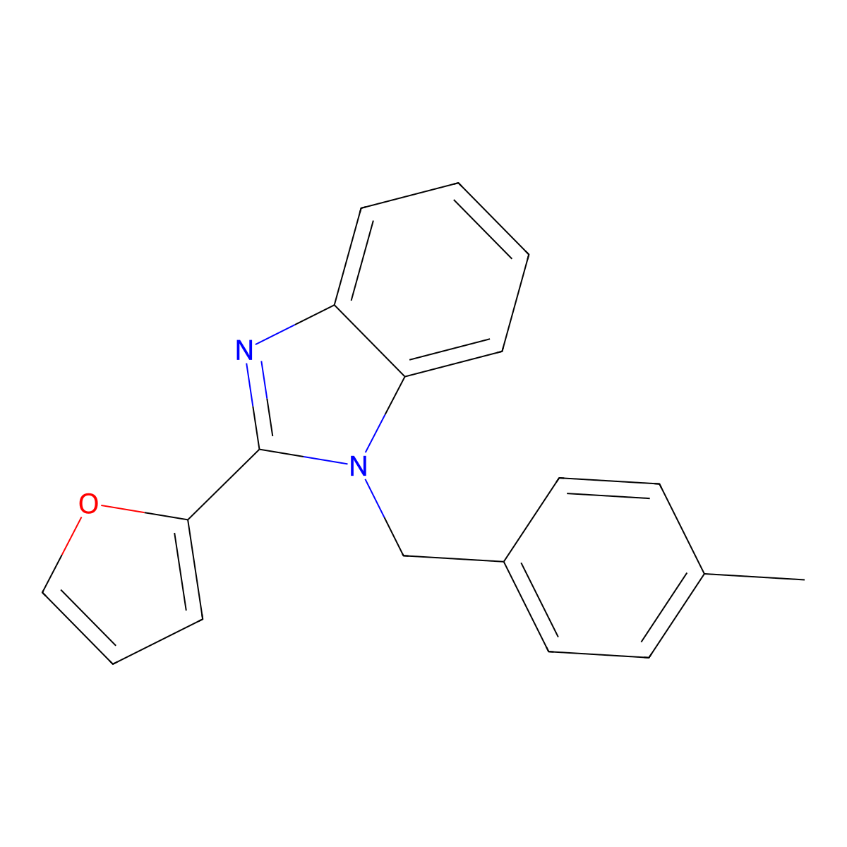 2-(furan-2-yl)-1-[(4-methylphenyl)methyl]-1H-1,3-benzodiazole molecular structure, CAS 637754-37-1