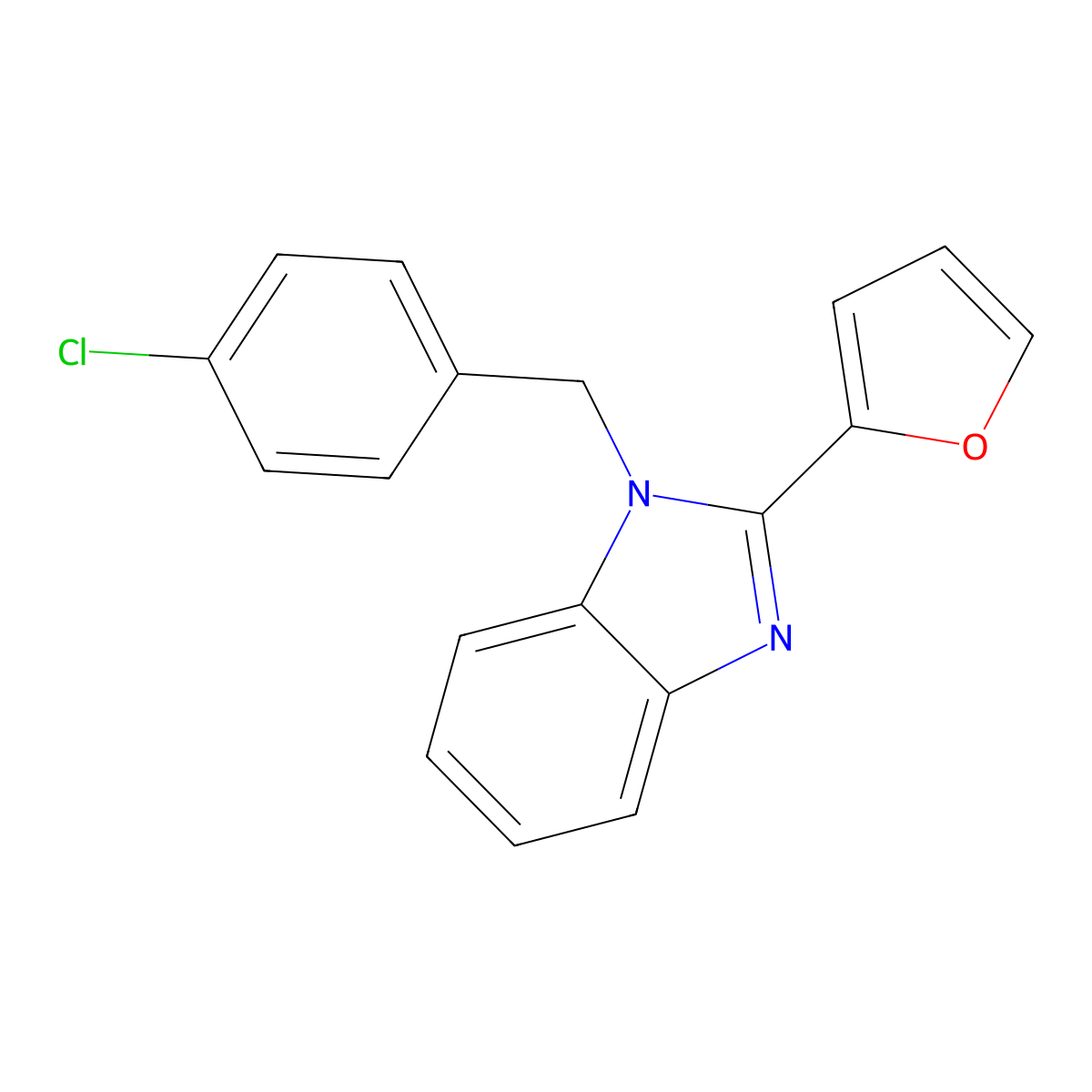 1-[(4-Chlorophenyl)methyl]-2-(furan-2-yl)benzimidazole molecular structure, CAS 637754-38-2