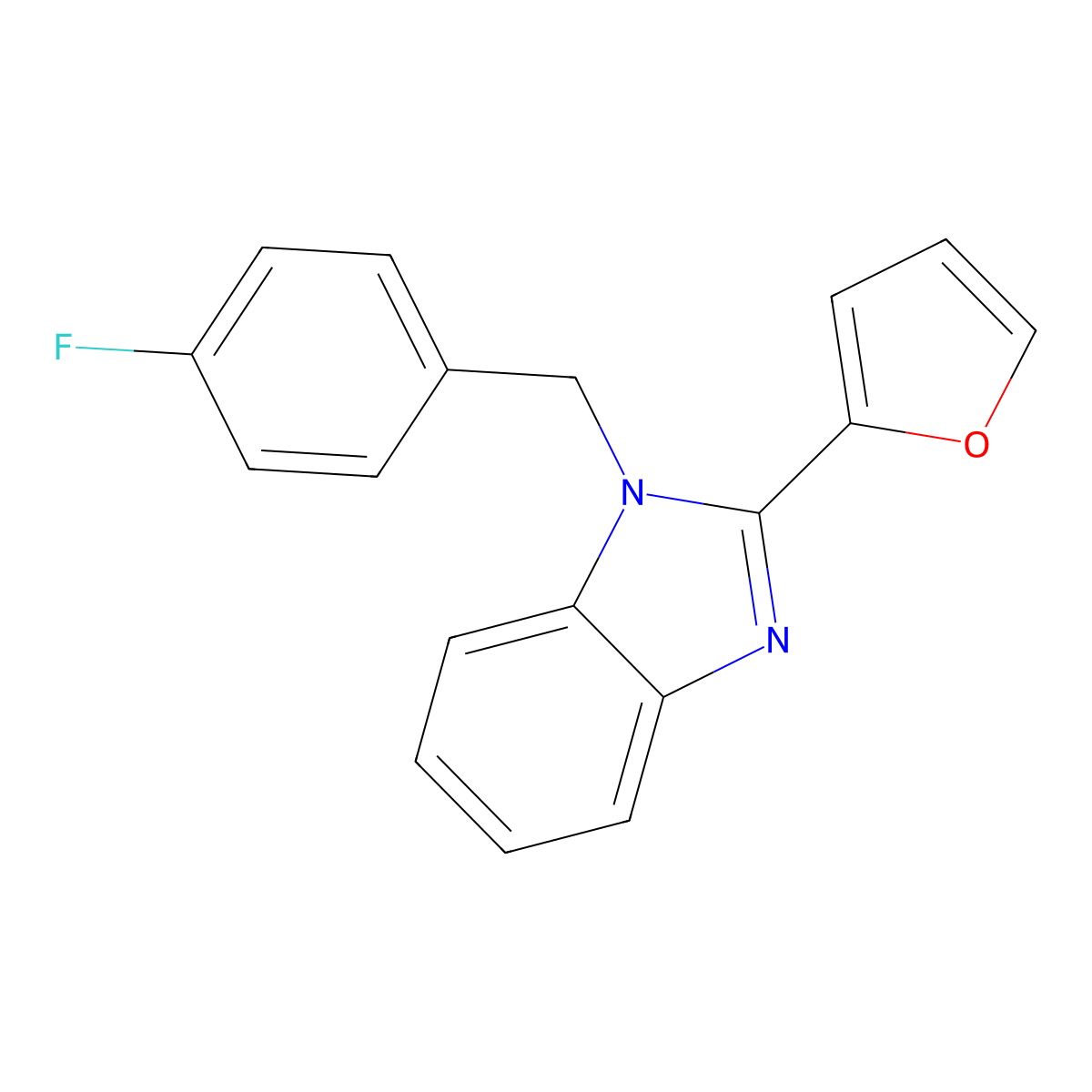 1-(4-fluorobenzyl)-2-(furan-2-yl)-1H-benzo[d]imidazole molecular structure, CAS 637754-39-3