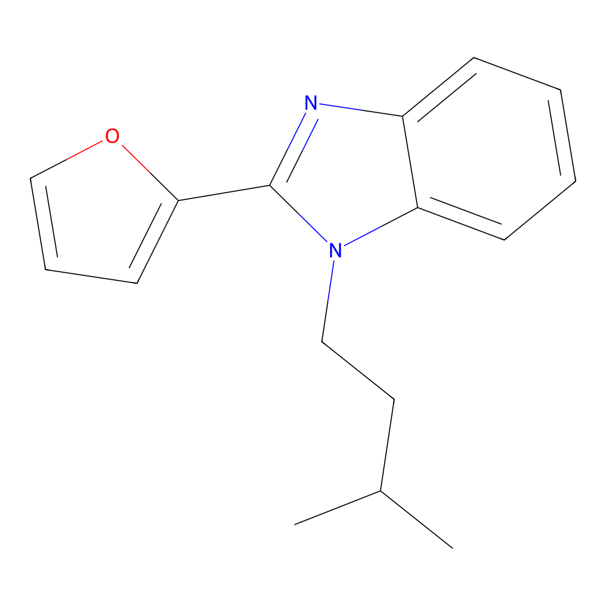 2-(furan-2-yl)-1-(3-methylbutyl)-1H-1,3-benzodiazole molecular structure, CAS 637754-45-1