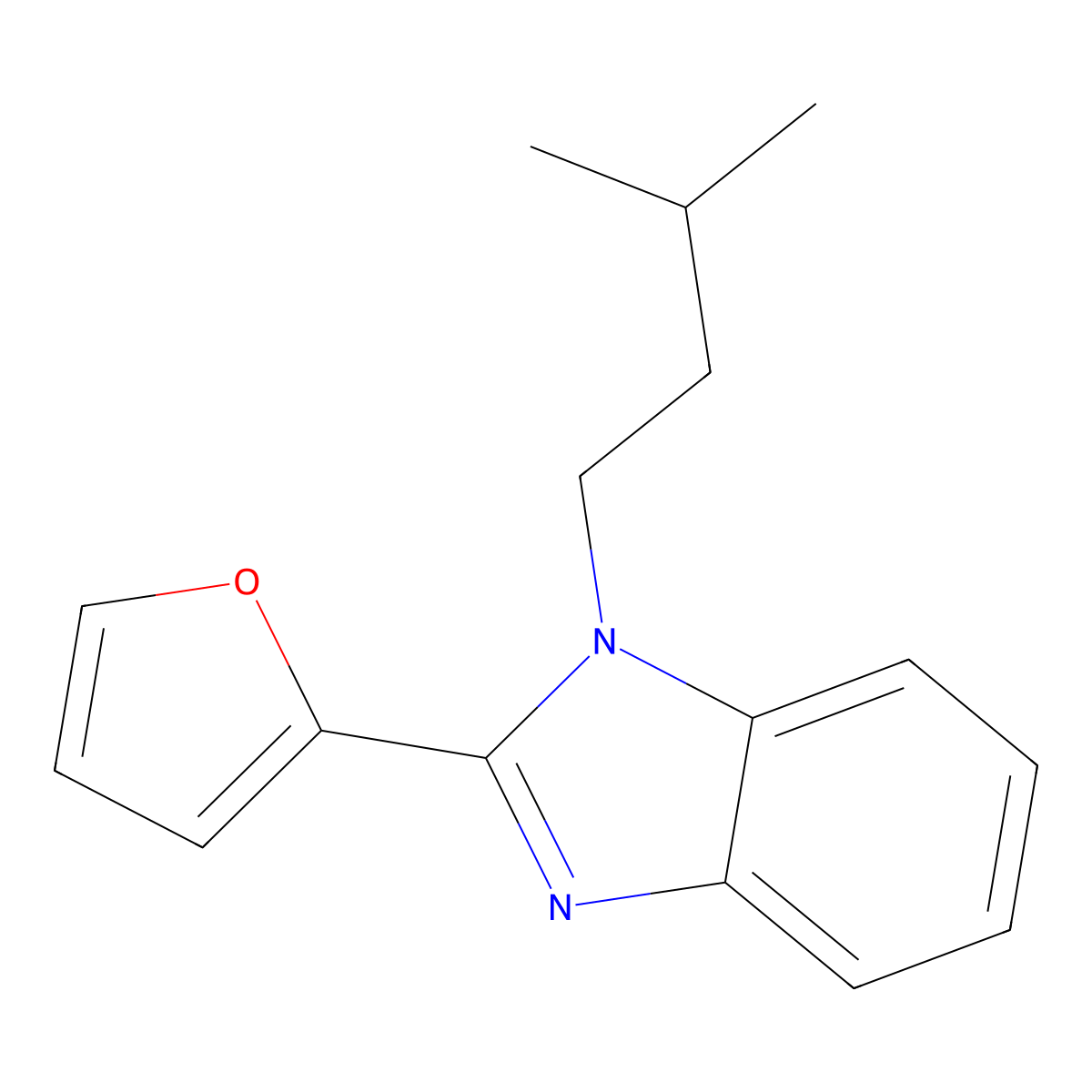 2-(furan-2-yl)-1-(3-methylbutyl)-1H-1,3-benzodiazole molecular structure, CAS 637754-45-1