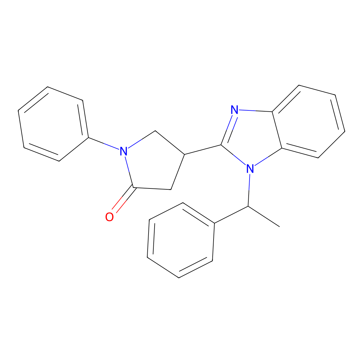 1-phenyl-4-[1-(1-phenylethyl)-1H-1,3-benzodiazol-2-yl]pyrrolidin-2-one molecular structure, CAS 637754-65-5