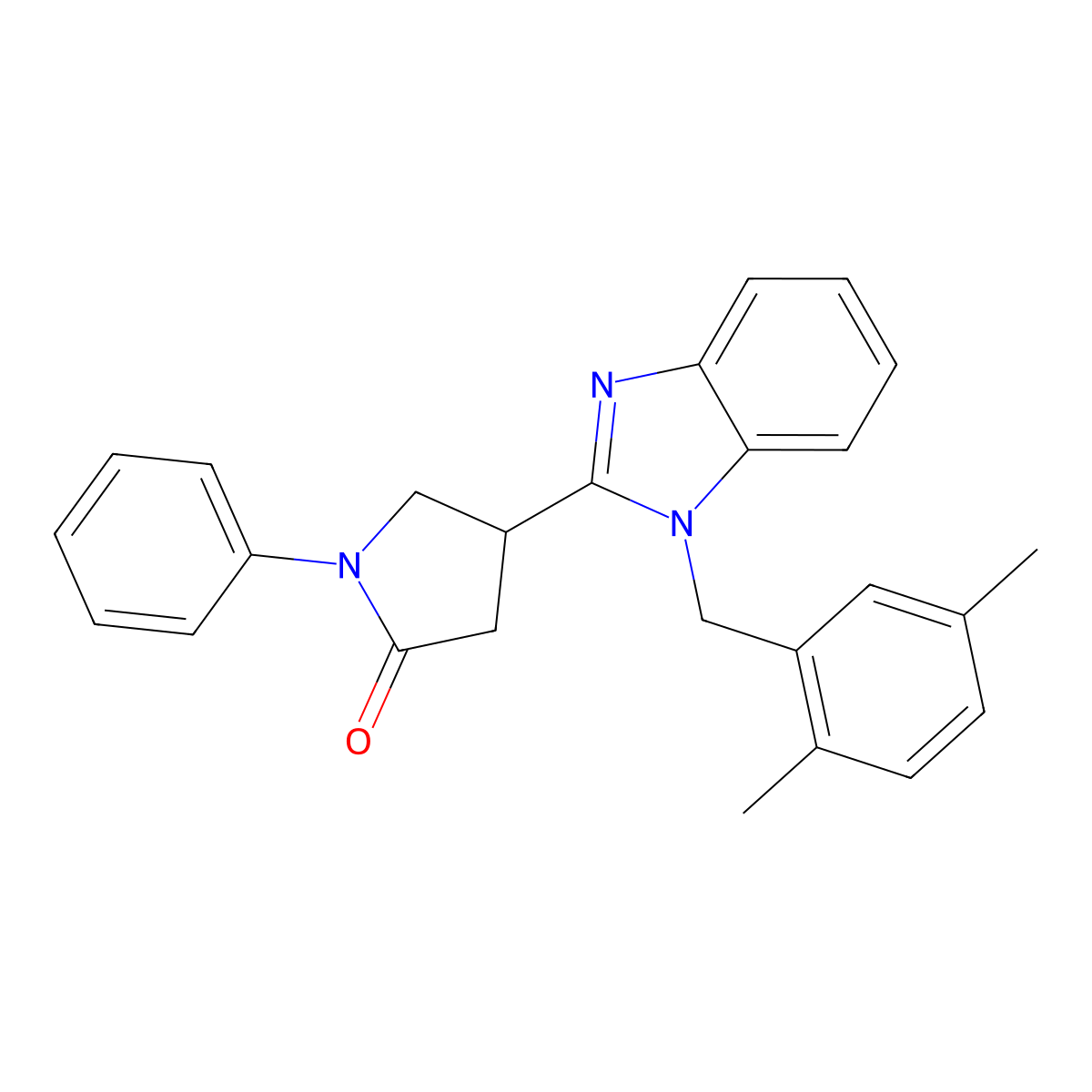 4-{1-[(2,5-dimethylphenyl)methyl]-1H-1,3-benzodiazol-2-yl}-1-phenylpyrrolidin-2-one molecular structure, CAS 637754-71-3