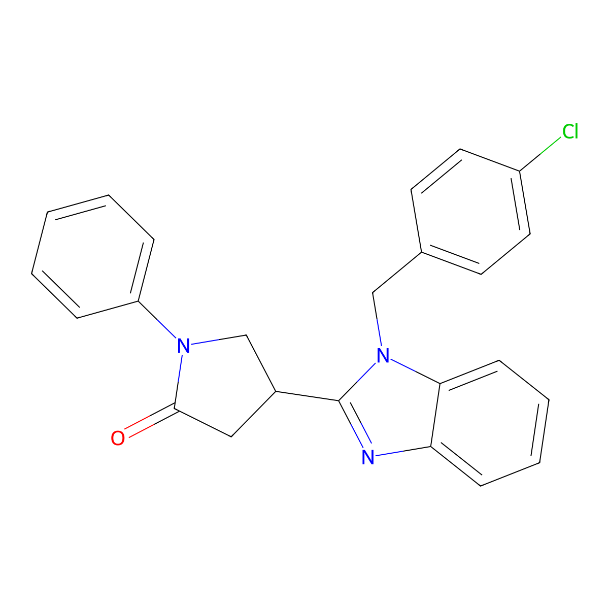 4-[1-[(4-Chlorophenyl)methyl]benzimidazol-2-yl]-1-phenylpyrrolidin-2-one molecular structure, CAS 637754-81-5
