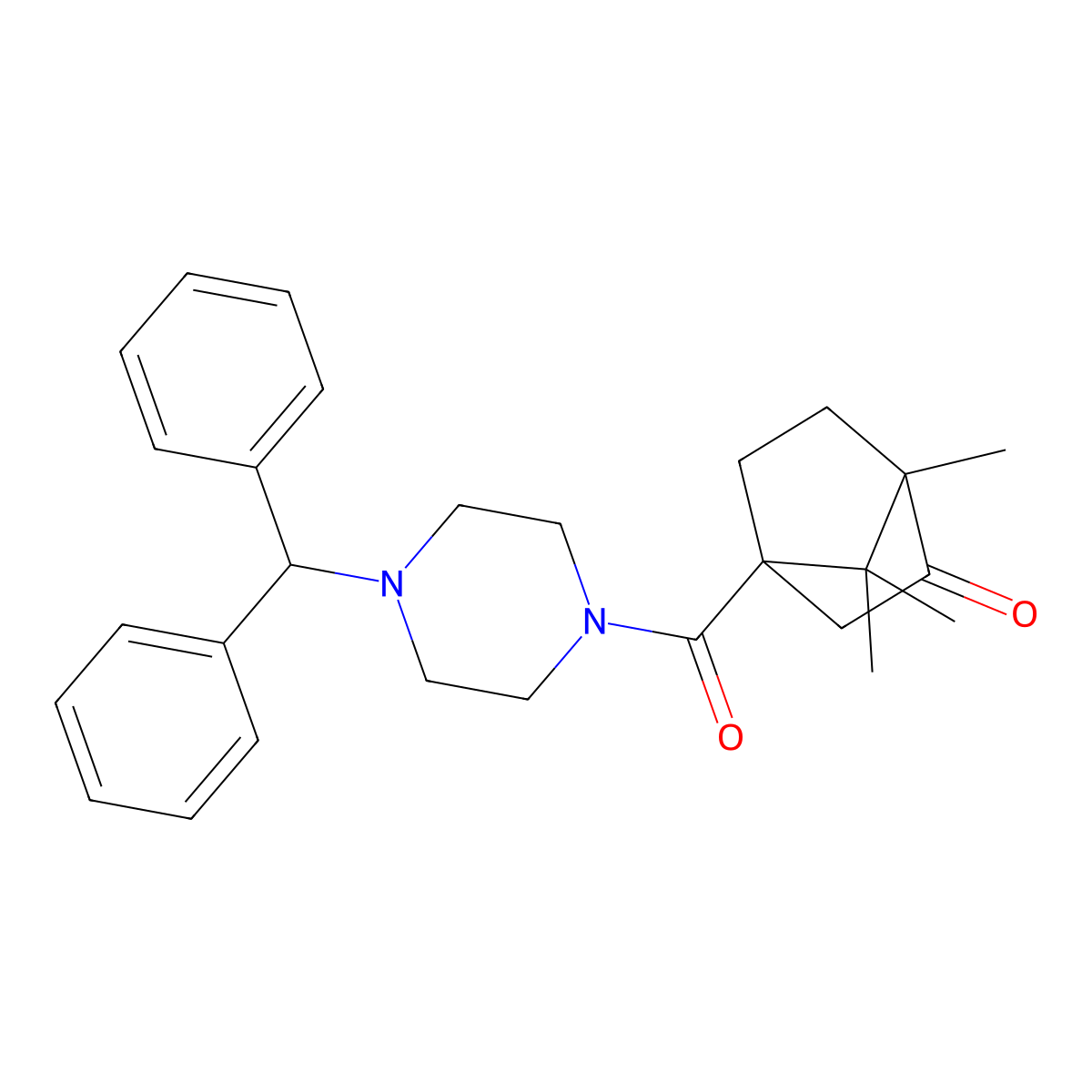 4-{[4-(Diphenylmethyl)piperazin-1-yl]carbonyl}-1,7,7-trimethylbicyclo[2.2.1]heptan-2-one molecular structure, CAS 637755-13-6