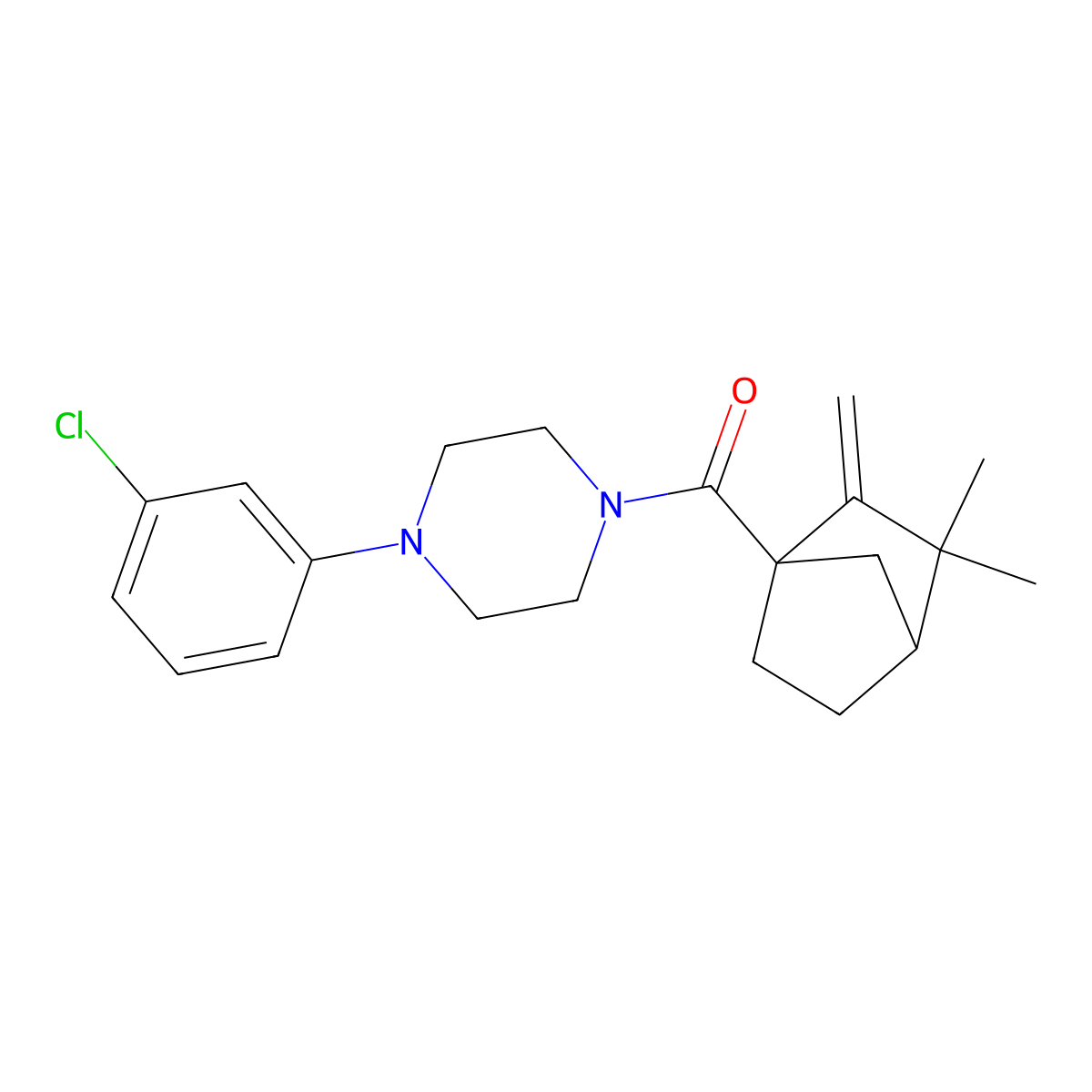 [4-(3-Chlorophenyl)piperazin-1-yl](3,3-dimethyl-2-methylidenebicyclo[2.2.1]hept-1-yl)methanone molecular structure, CAS 637755-31-8
