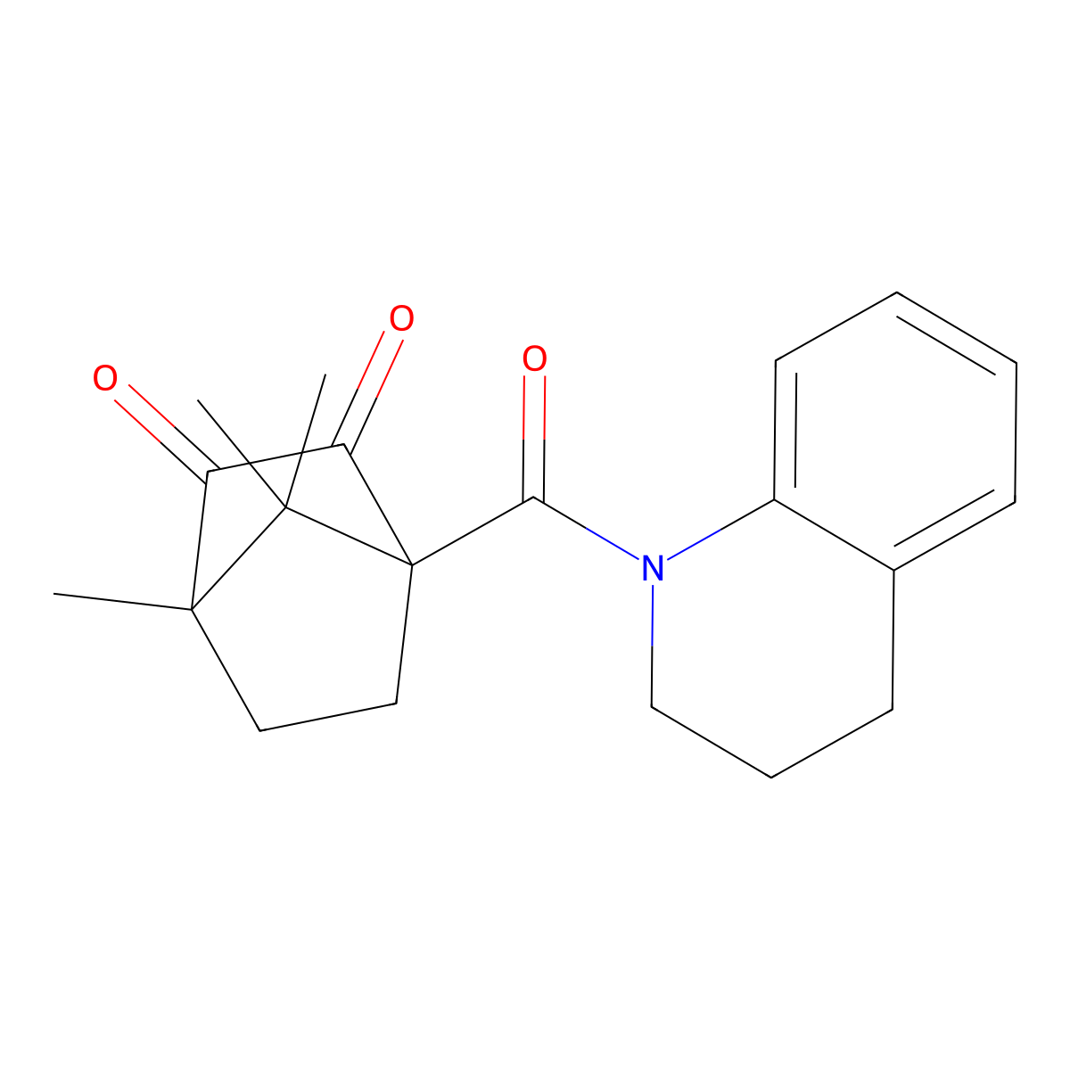 1-(3,4-dihydroquinolin-1(2H)-ylcarbonyl)-4,7,7-trimethylbicyclo[2.2.1]heptane-2,3-dione molecular structure, CAS 637755-34-1