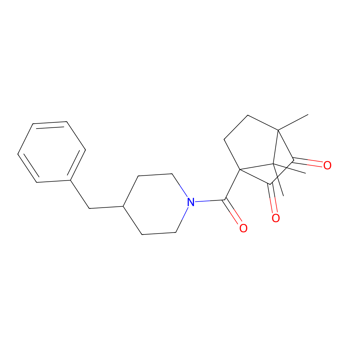 (1S,4R)-1-(4-benzylpiperidine-1-carbonyl)-4,7,7-trimethylbicyclo[2.2.1]heptane-2,3-dione molecular structure, CAS 637755-36-3