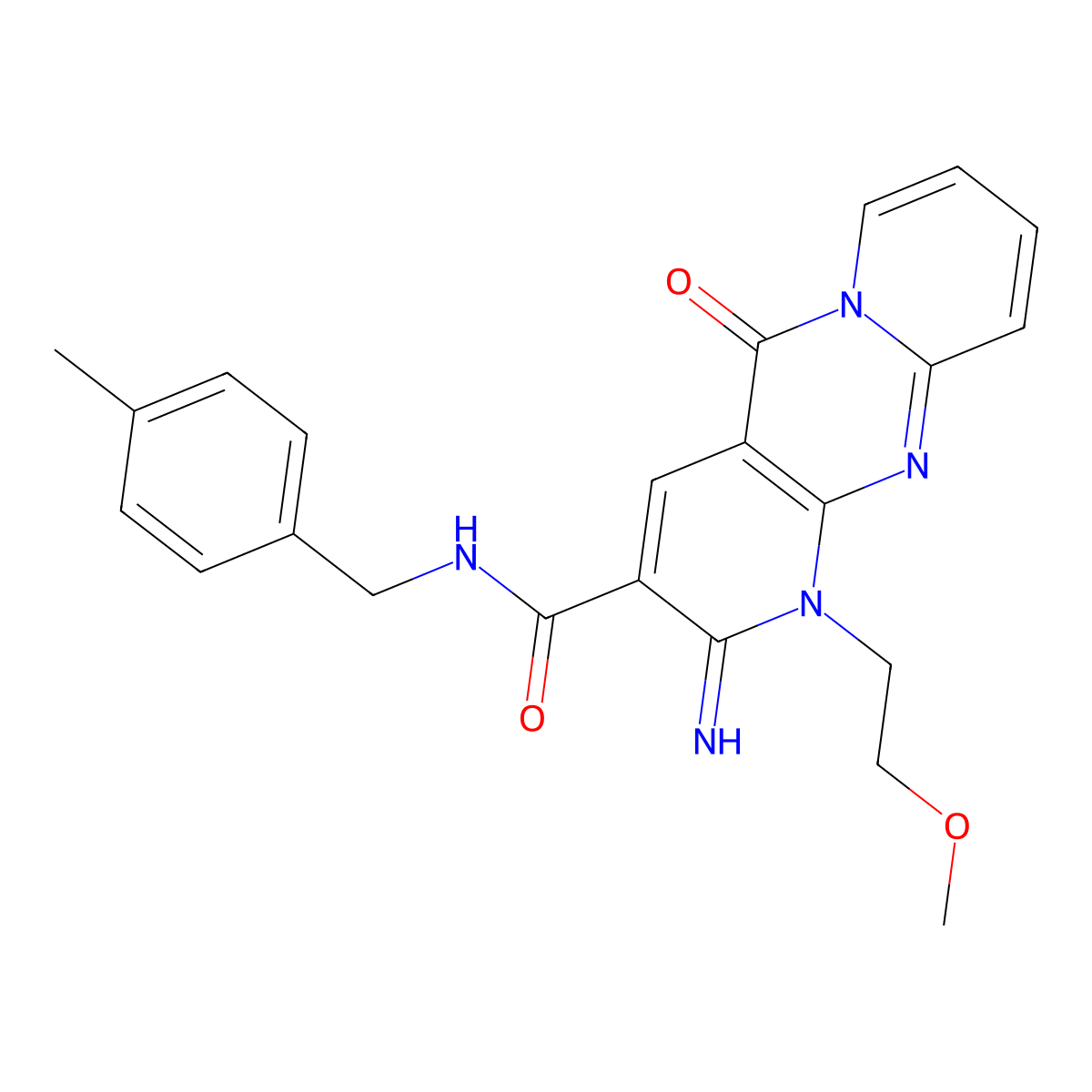 2-imino-1-(2-methoxyethyl)-N-(4-methylbenzyl)-5-oxo-1,5-dihydro-2H-dipyrido[1,2-a:2',3'-d]pyrimidine-3-carboxamide molecular structure, CAS 637756-13-9