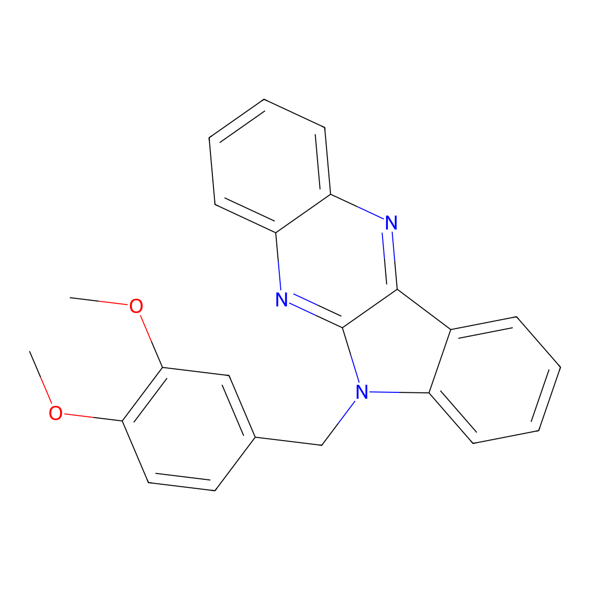 6-(3,4-dimethoxybenzyl)-6H-indolo[2,3-b]quinoxaline molecular structure, CAS 637756-47-9