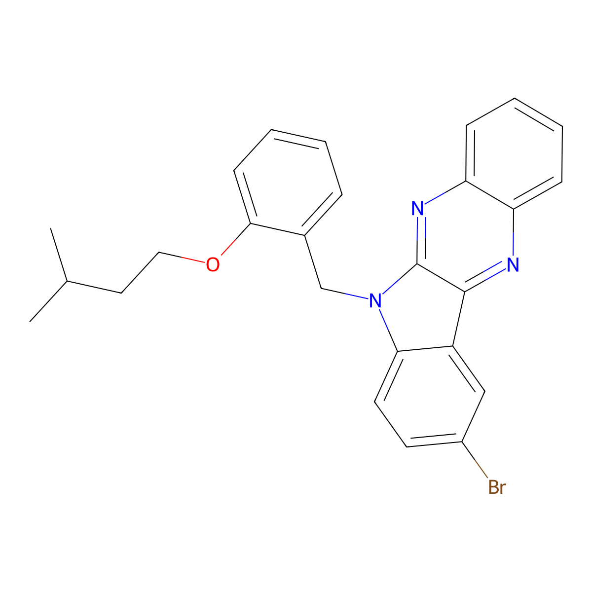 9-bromo-6-[2-(3-methylbutoxy)benzyl]-6H-indolo[2,3-b]quinoxaline molecular structure, CAS 637756-52-6