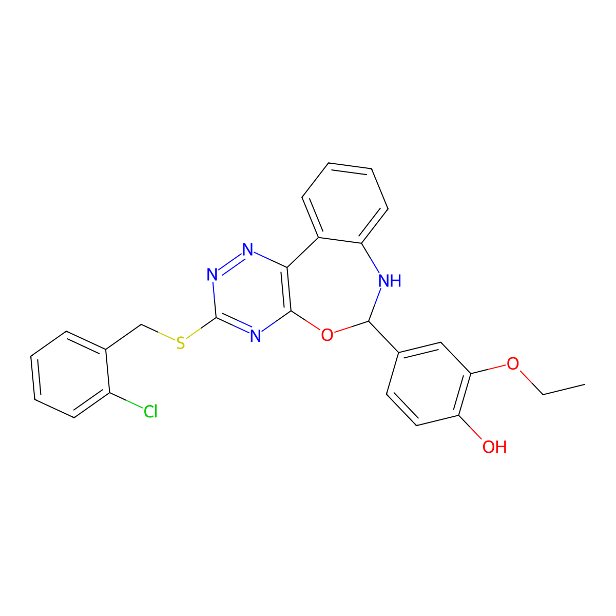 4-[3-[(2-Chlorophenyl)methylsulfanyl]-6,7-dihydro-[1,2,4]triazino[5,6-d][3,1]benzoxazepin-6-yl]-2-ethoxyphenol molecular structure, CAS 6378-18-3