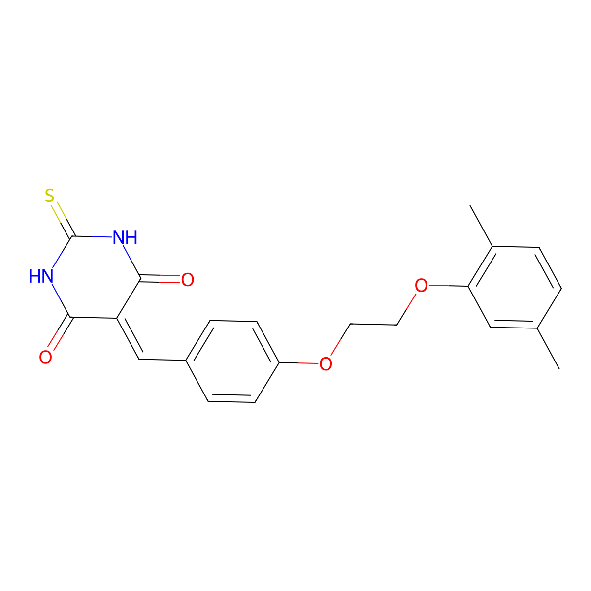 5-[[4-[2-(2,5-Dimethylphenoxy)ethoxy]phenyl]methylidene]-2-sulfanylidene-1,3-diazinane-4,6-dione molecular structure, CAS 6378-40-1