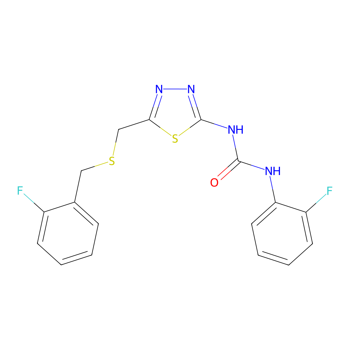 1-(5-{[(2-Fluorobenzyl)sulfanyl]methyl}-1,3,4-thiadiazol-2-yl)-3-(2-fluorophenyl)urea molecular structure, CAS 6378-74-1