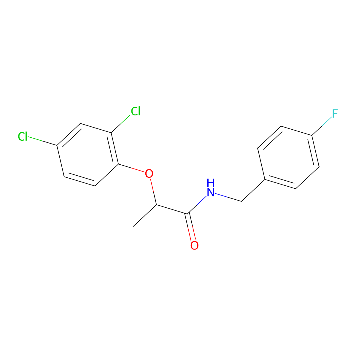 2-(2,4-dichlorophenoxy)-N-(4-fluorobenzyl)propanamide molecular structure, CAS 6380-19-4