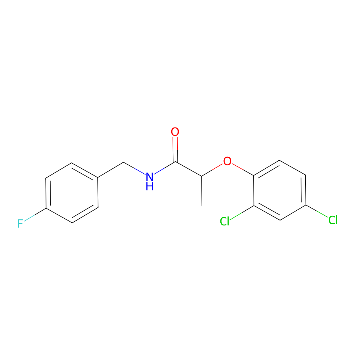 2-(2,4-dichlorophenoxy)-N-(4-fluorobenzyl)propanamide molecular structure, CAS 6380-19-4