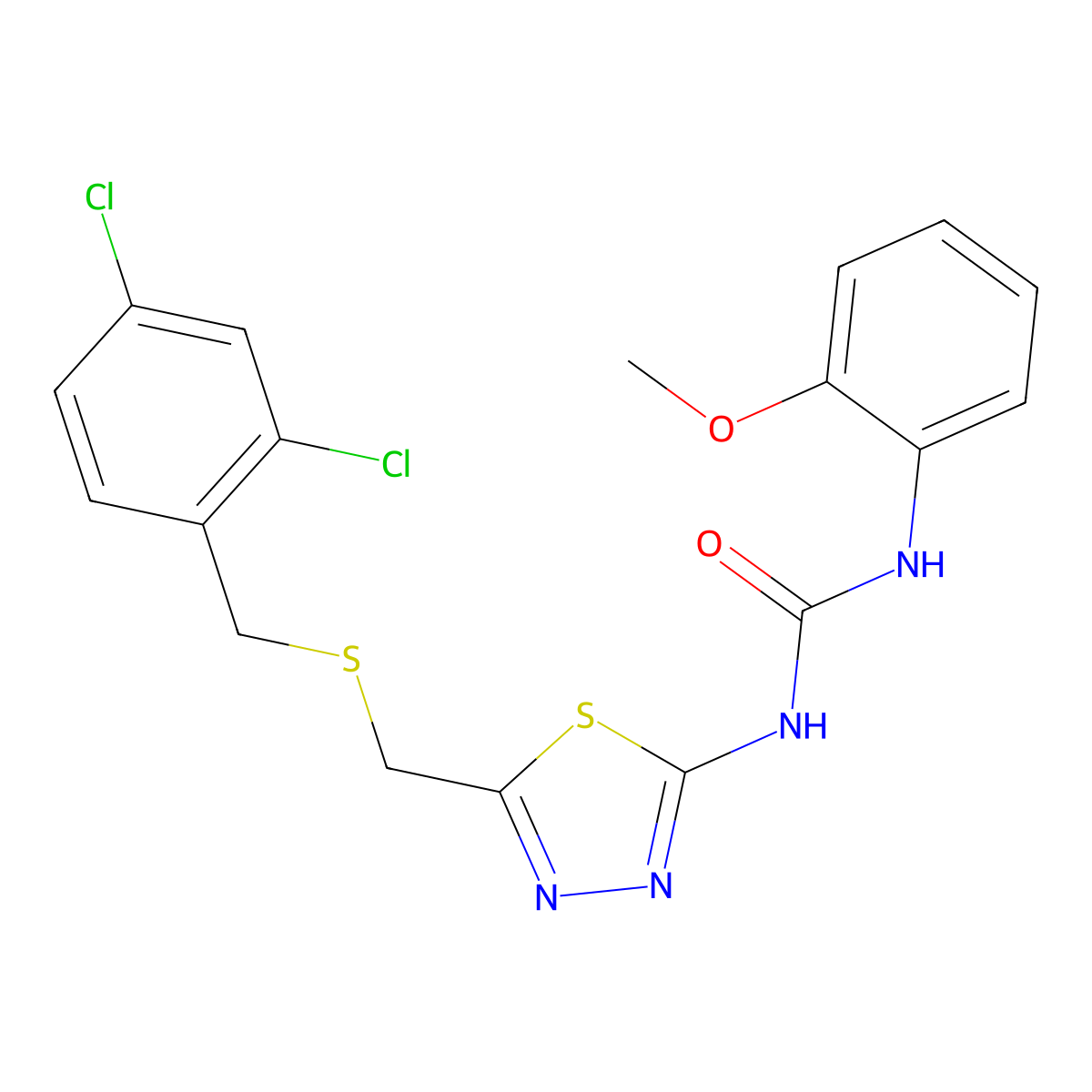 1-(5-{[(2,4-Dichlorobenzyl)sulfanyl]methyl}-1,3,4-thiadiazol-2-yl)-3-(2-methoxyphenyl)urea molecular structure, CAS 6380-22-9