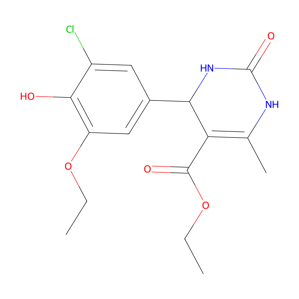 ethyl 4-(3-chloro-5-ethoxy-4-hydroxyphenyl)-6-methyl-2-oxo-3,4-dihydro-1H-pyrimidine-5-carboxylate molecular structure, CAS 6380-31-0