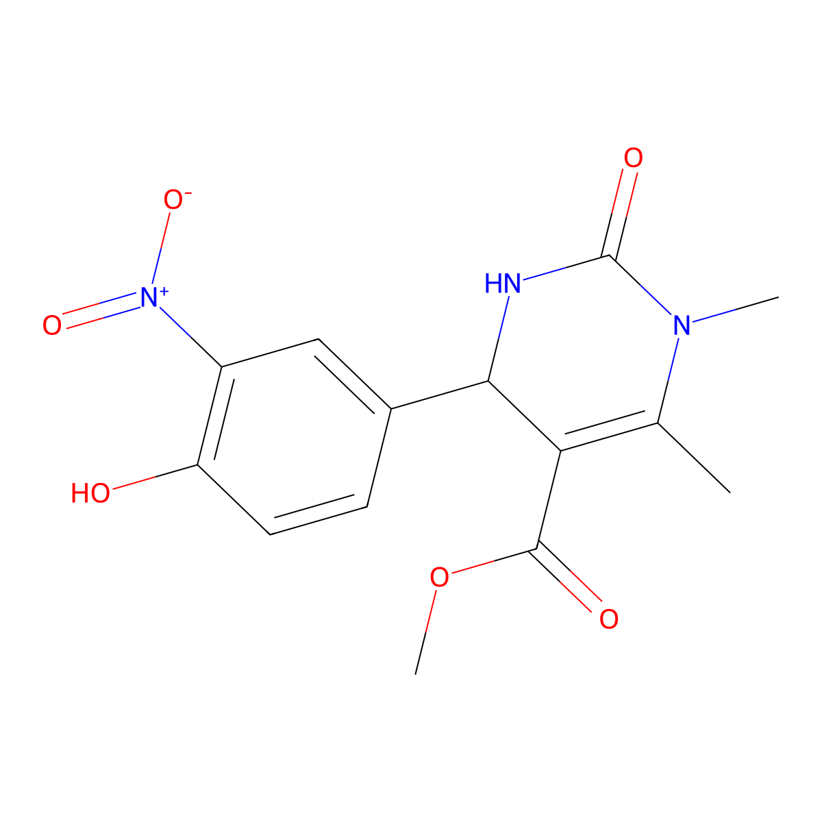 Methyl 4-(4-hydroxy-3-nitro-phenyl)-1,6-dimethyl-2-oxo-3,4-dihydropyrimidine-5-carboxylate molecular structure, CAS 6380-94-5