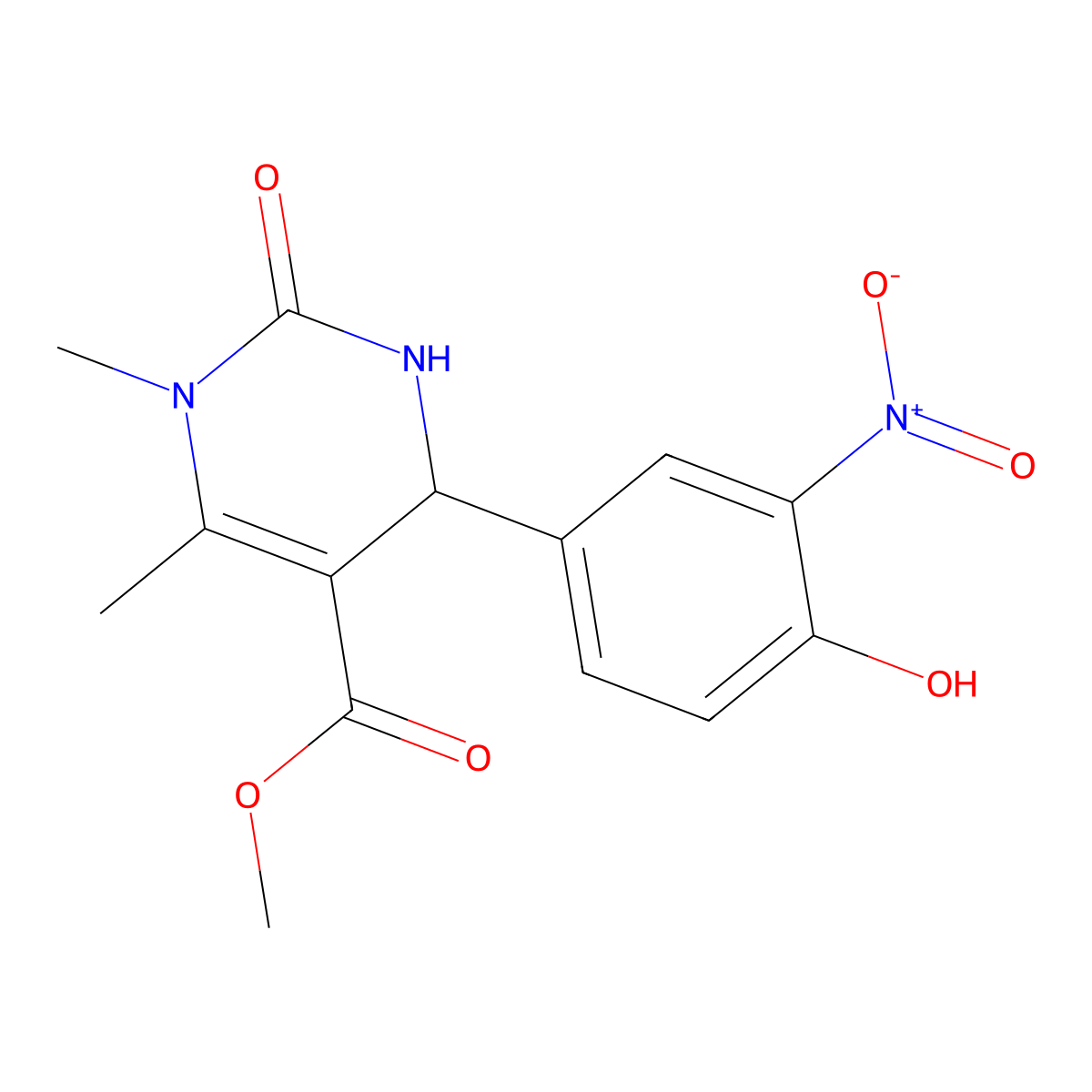 Methyl 4-(4-hydroxy-3-nitro-phenyl)-1,6-dimethyl-2-oxo-3,4-dihydropyrimidine-5-carboxylate molecular structure, CAS 6380-94-5