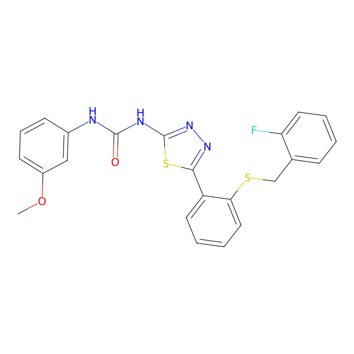 1-(5-{2-[(2-Fluorobenzyl)sulfanyl]phenyl}-1,3,4-thiadiazol-2-yl)-3-(3-methoxyphenyl)urea molecular structure, CAS 6381-19-7