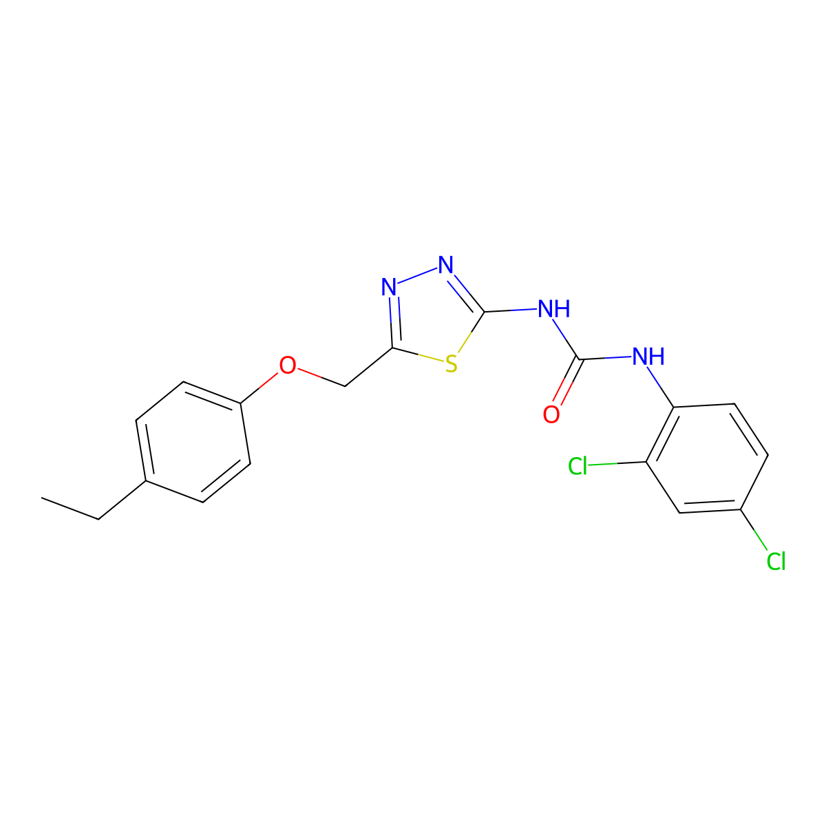 1-(2,4-Dichlorophenyl)-3-[5-[(4-ethylphenoxy)methyl]-1,3,4-thiadiazol-2-yl]urea molecular structure, CAS 6381-32-4