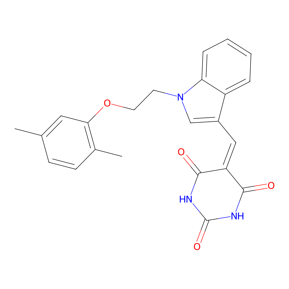 5-[[1-[2-(2,5-Dimethylphenoxy)ethyl]indol-3-yl]methylidene]-1,3-diazinane-2,4,6-trione molecular structure, CAS 6381-33-5