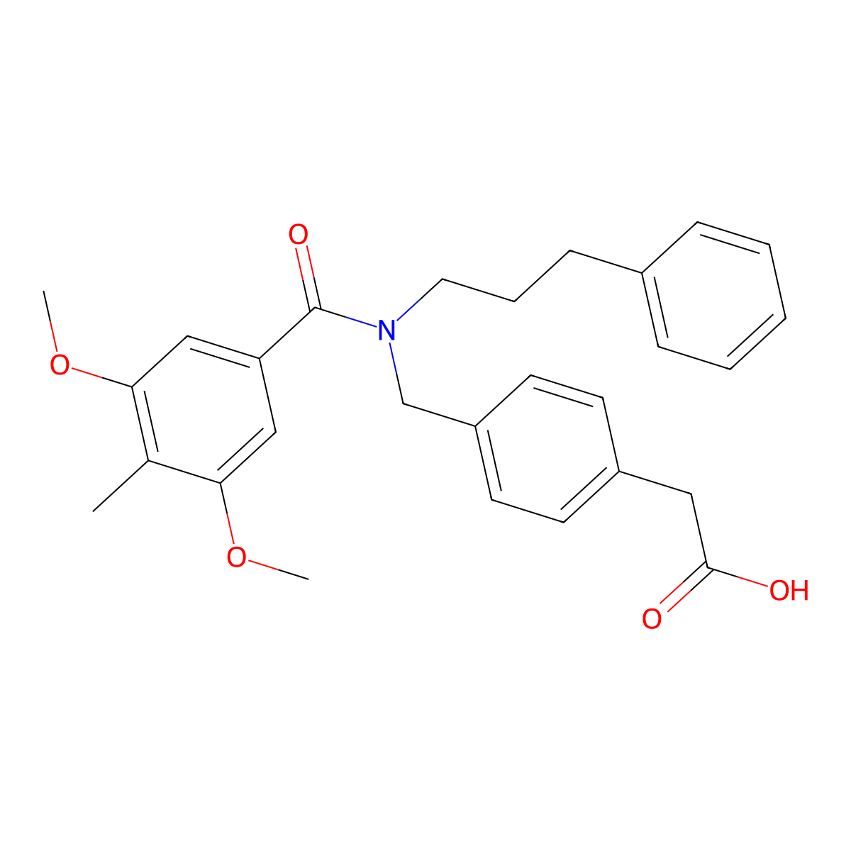 2-[4-[[(3,5-Dimethoxy-4-methylbenzoyl)-(3-phenylpropyl)amino]methyl]phenyl]acetic acid molecular structure, CAS 638132-34-0