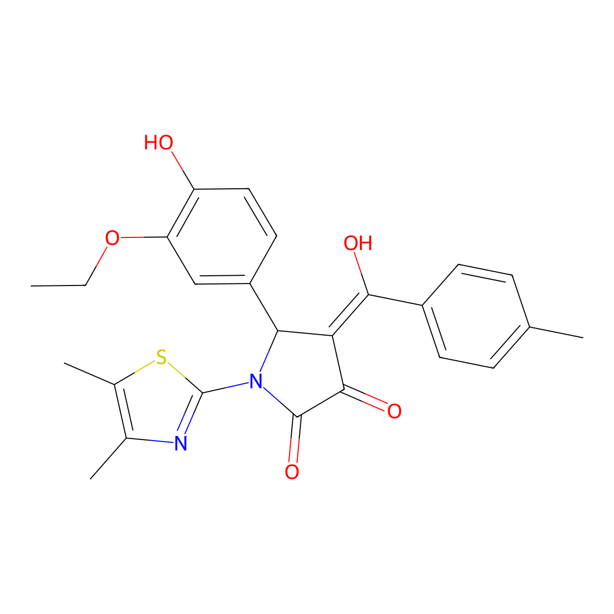 1-(4,5-dimethyl-1,3-thiazol-2-yl)-5-(3-ethoxy-4-hydroxyphenyl)-3-hydroxy-4-(4-methylbenzoyl)-2,5-dihydro-1H-pyrrol-2-one molecular structure, CAS 638133-35-4