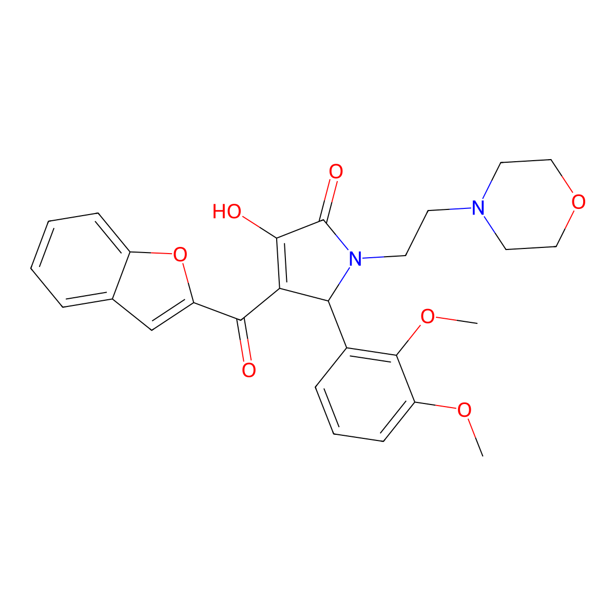 4-(Benzo[d]furan-2-ylcarbonyl)-5-(2,3-dimethoxyphenyl)-3-hydroxy-1-(2-morpholi n-4-ylethyl)-3-pyrrolin-2-one molecular structure, CAS 638133-81-0