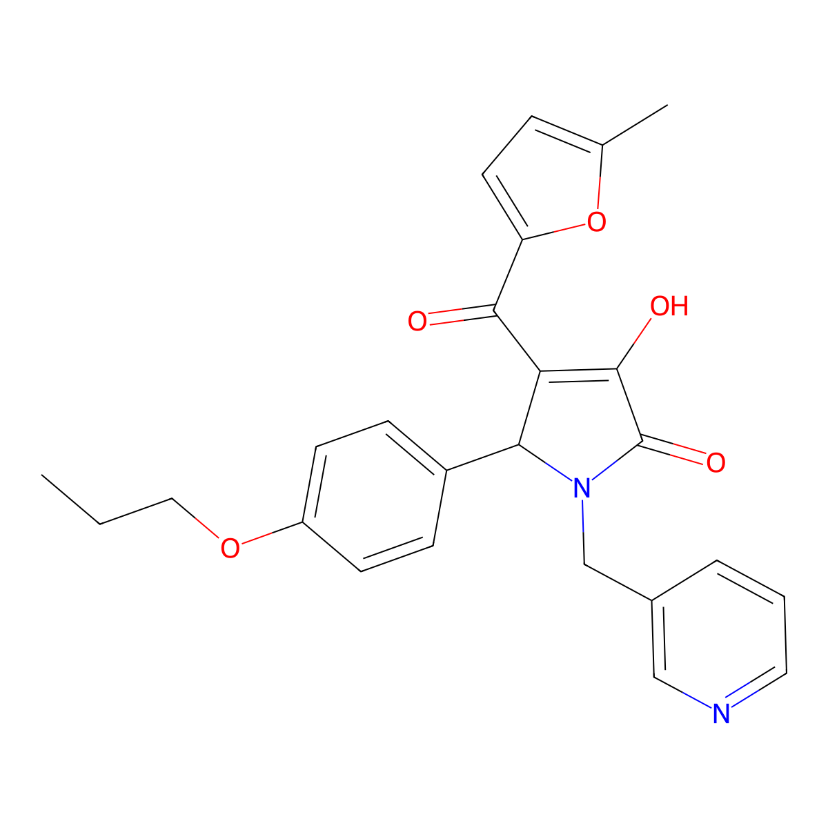 3-Hydroxy-4-[(5-methyl(2-furyl))carbonyl]-5-(4-propoxyphenyl)-1-(3-pyridylmeth yl)-3-pyrrolin-2-one molecular structure, CAS 638134-03-9