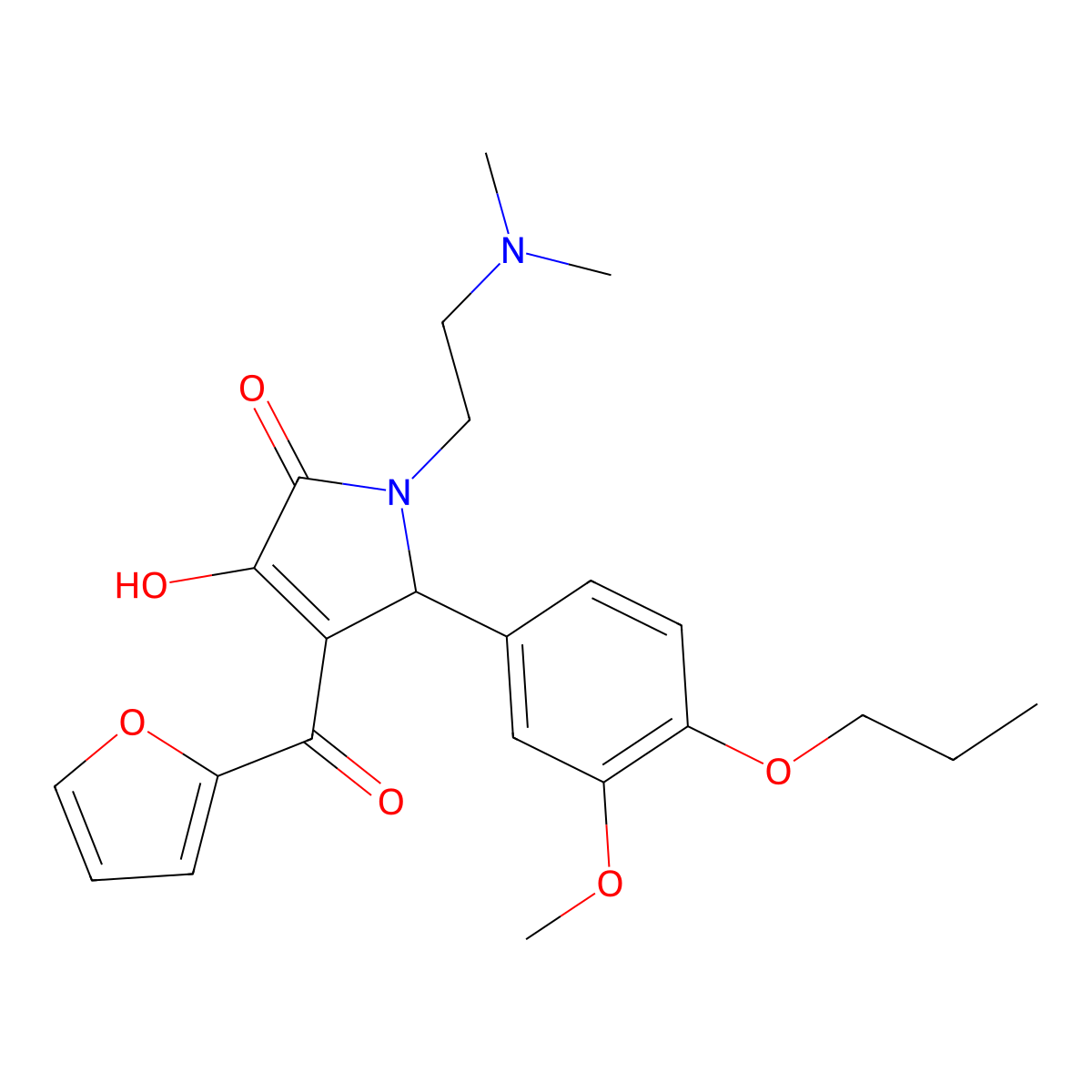 1-[2-(Dimethylamino)ethyl]-4-(2-furylcarbonyl)-3-hydroxy-5-(3-methoxy-4-propox yphenyl)-3-pyrrolin-2-one molecular structure, CAS 638134-29-9