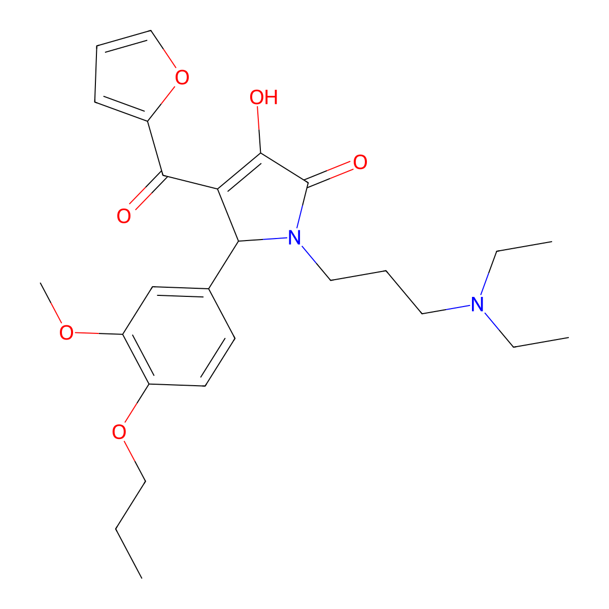 1-[3-(Diethylamino)propyl]-4-(2-furylcarbonyl)-3-hydroxy-5-(3-methoxy-4-propox yphenyl)-3-pyrrolin-2-one molecular structure, CAS 638134-37-9