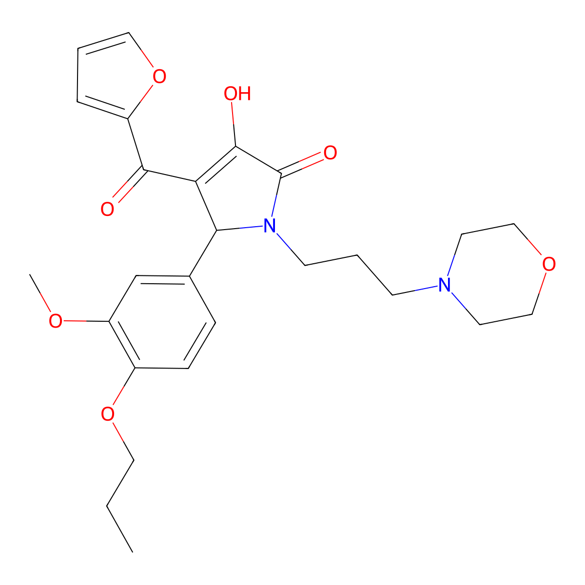 4-(2-Furylcarbonyl)-3-hydroxy-5-(3-methoxy-4-propoxyphenyl)-1-(3-morpholin-4-y lpropyl)-3-pyrrolin-2-one molecular structure, CAS 638134-39-1