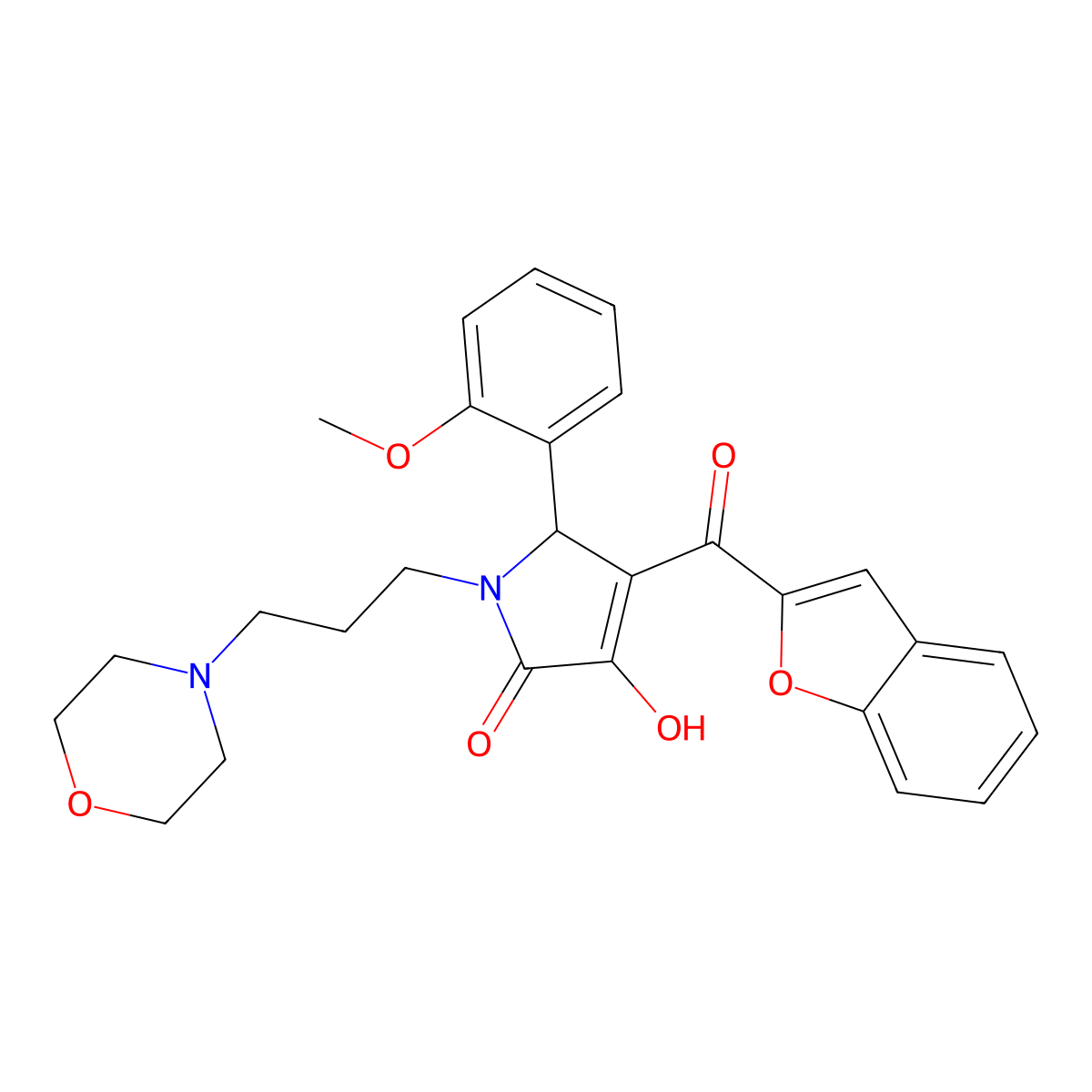 4-(1-benzofuran-2-ylcarbonyl)-3-hydroxy-5-(2-methoxyphenyl)-1-[3-(4-morpholinyl)propyl]-1,5-dihydro-2H-pyrrol-2-one molecular structure, CAS 638134-43-7