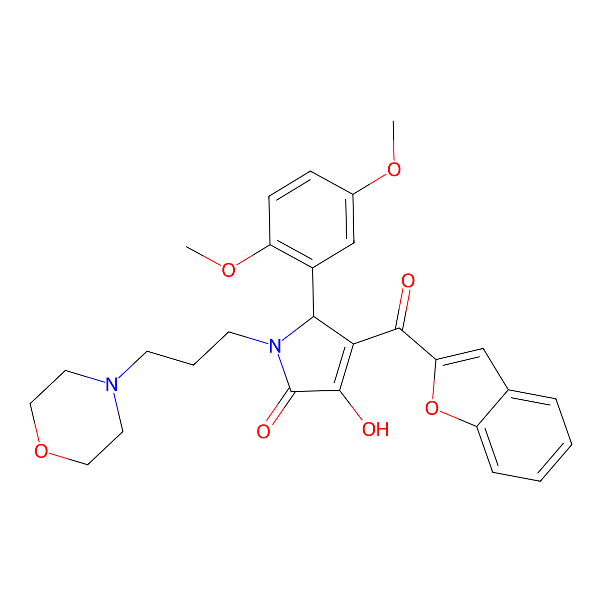 4-(Benzo[d]furan-2-ylcarbonyl)-5-(2,5-dimethoxyphenyl)-3-hydroxy-1-(3-morpholi n-4-ylpropyl)-3-pyrrolin-2-one molecular structure, CAS 638134-44-8