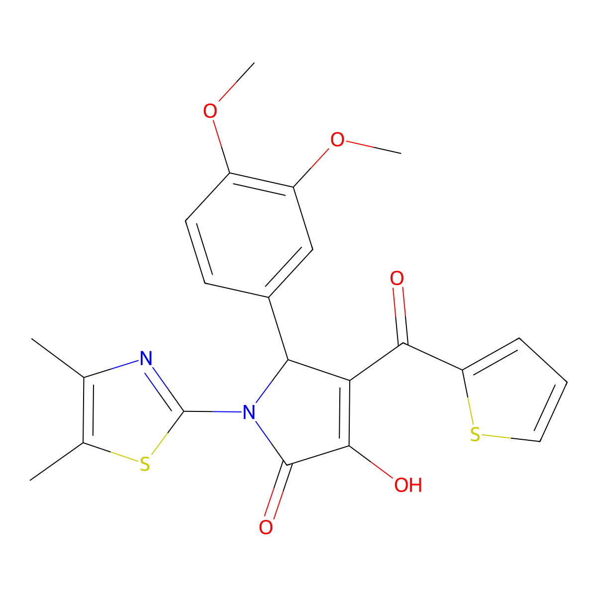 (4E)-5-(3,4-dimethoxyphenyl)-1-(4,5-dimethyl-1,3-thiazol-2-yl)-4-[hydroxy(thiophen-2-yl)methylidene]pyrrolidine-2,3-dione molecular structure, CAS 638135-25-8