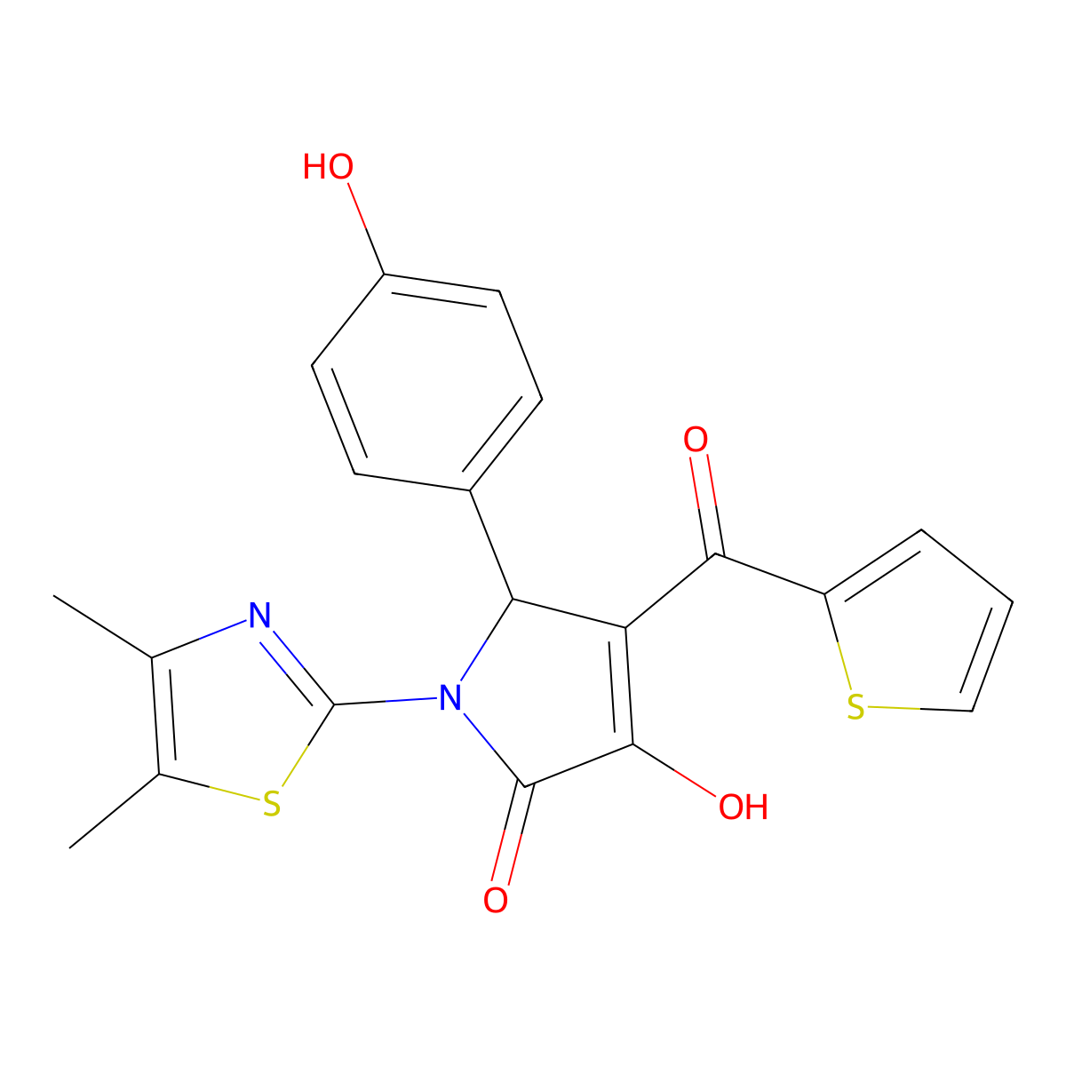 (4E)-1-(4,5-dimethyl-1,3-thiazol-2-yl)-5-(4-hydroxyphenyl)-4-[hydroxy(thiophen-2-yl)methylidene]pyrrolidine-2,3-dione molecular structure, CAS 638135-26-9