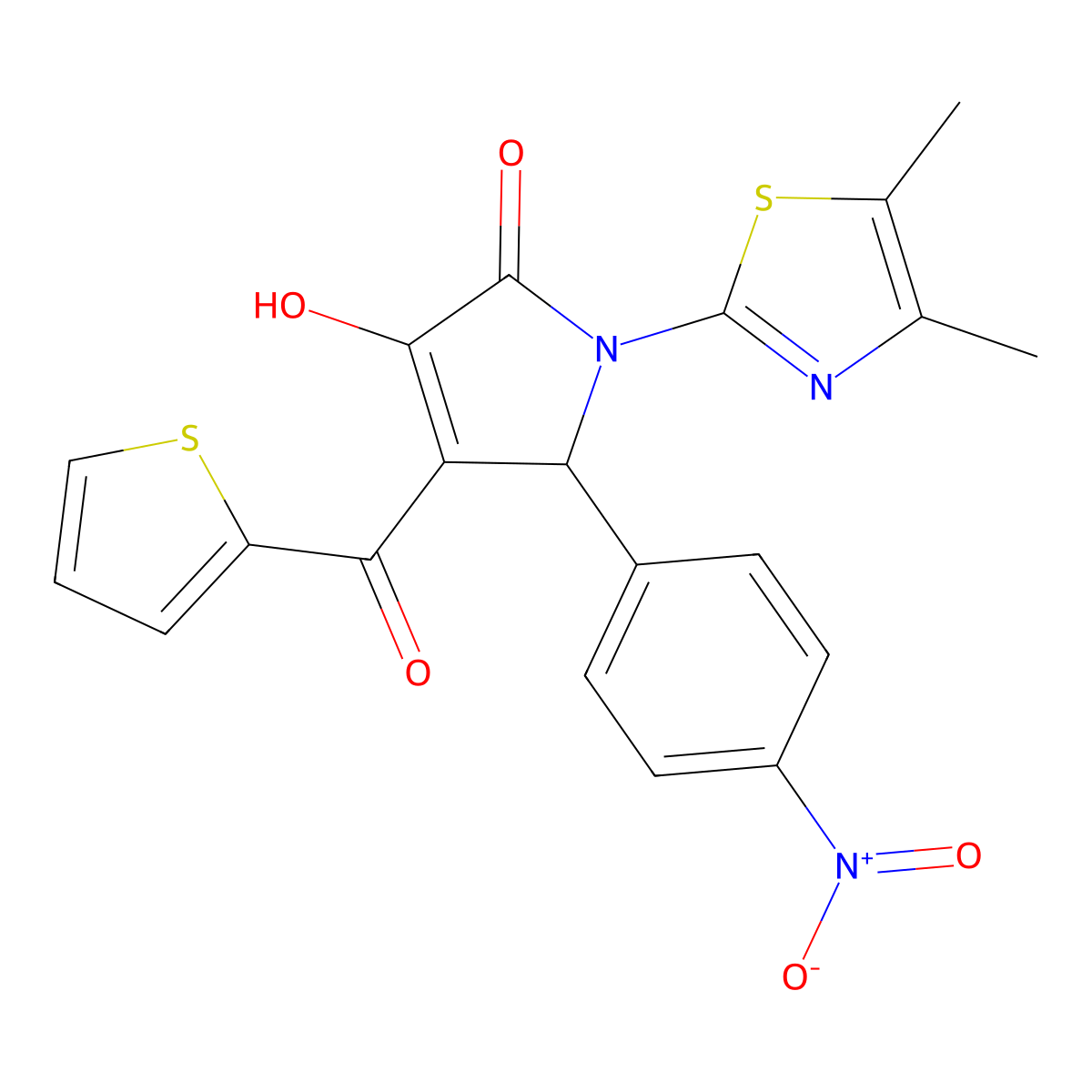 1-(4,5-dimethylthiazol-2-yl)-3-hydroxy-5-(4-nitrophenyl)-4-(thiophene-2-carbonyl)-1H-pyrrol-2(5H)-one molecular structure, CAS 638135-27-0