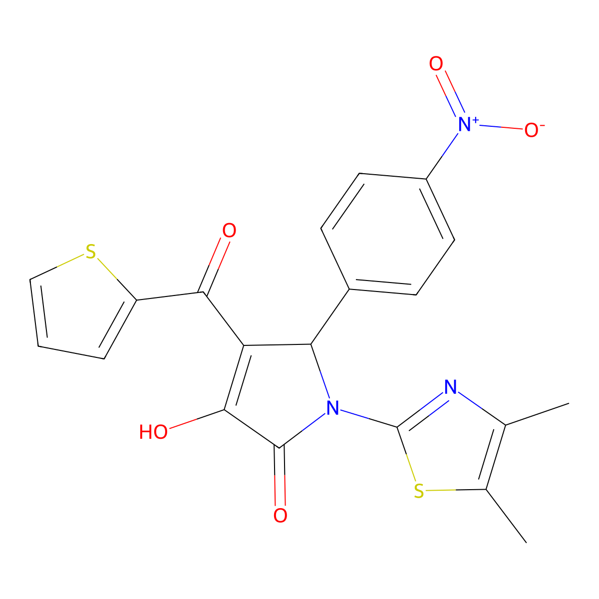 1-(4,5-dimethylthiazol-2-yl)-3-hydroxy-5-(4-nitrophenyl)-4-(thiophene-2-carbonyl)-1H-pyrrol-2(5H)-one molecular structure, CAS 638135-27-0