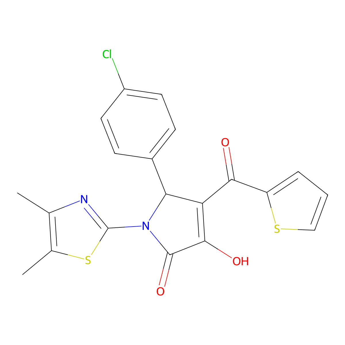 5-(4-chlorophenyl)-1-(4,5-dimethylthiazol-2-yl)-3-hydroxy-4-(thiophene-2-carbonyl)-1H-pyrrol-2(5H)-one molecular structure, CAS 638135-31-6
