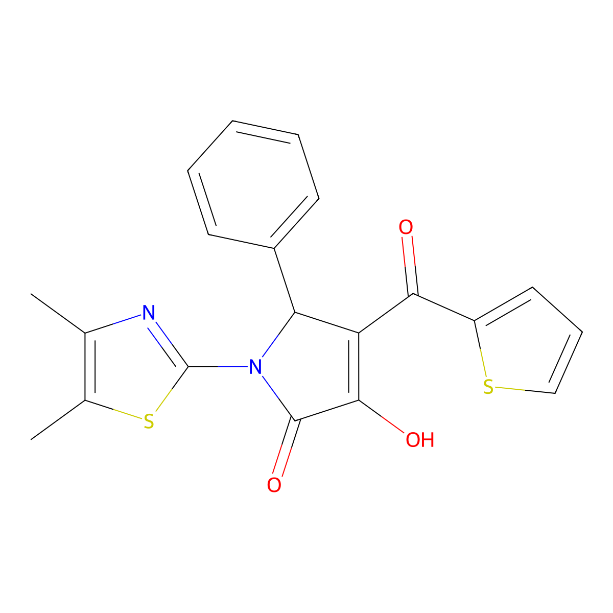 1-(4,5-dimethylthiazol-2-yl)-3-hydroxy-5-phenyl-4-(thiophene-2-carbonyl)-1H-pyrrol-2(5H)-one molecular structure, CAS 638135-32-7